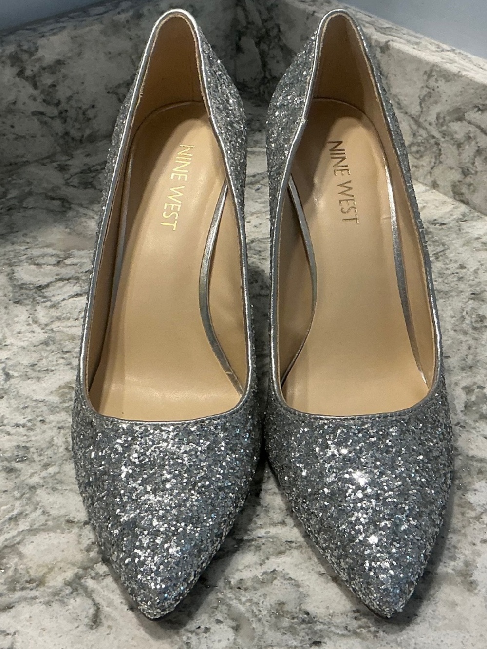 Nine West Flaggship Silver Glitter high heel pumps shoes 6W